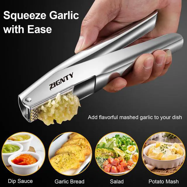 Alt view image 6 of 6 - Garlic Press Stainless SteelPremium Garlic Mincer ToolNo Need to Peel Garlic Ginger Crusher & Masher Easy Squeeze Large Trough Ergonomic HandleRust ProofDishwasher Safe (5 Years Warranty)
