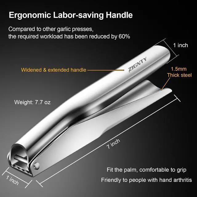 Alt view image 4 of 6 - Garlic Press Stainless SteelPremium Garlic Mincer ToolNo Need to Peel Garlic Ginger Crusher & Masher Easy Squeeze Large Trough Ergonomic HandleRust ProofDishwasher Safe (5 Years Warranty)