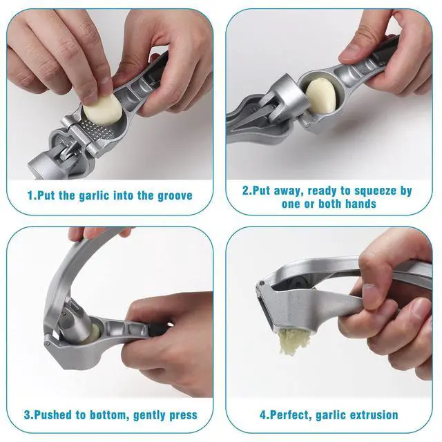 Alt view image 3 of 7 - Garlic Press, Garlic Mincer Easy-squeeze Ergonomic Handle, Rust Proof, No Need To Peel, Professional Ginger Press & Garlic Crusher with Handy Cleaning Brush- Dishwasher Safe