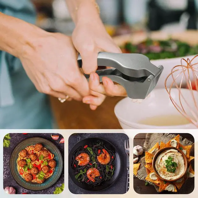 Alt view image 6 of 7 - Garlic Press, Garlic Mincer Easy-squeeze Ergonomic Handle, Rust Proof, No Need To Peel, Professional Ginger Press & Garlic Crusher with Handy Cleaning Brush- Dishwasher Safe