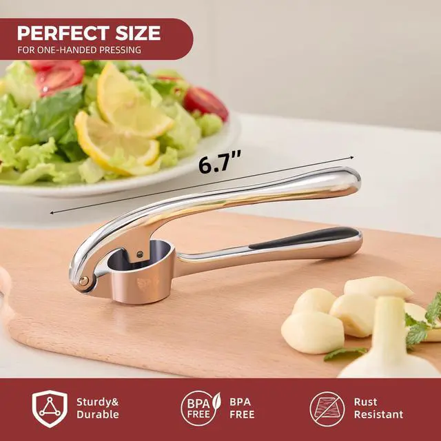Alt view image 2 of 7 - Premium Zinc Alloy Garlic Mincer Efficient Garlic Crusher & Presser Heavy-Duty Rust-Proof Garlic Masher Kitchen Tool With Garlic Peeler & Brush Home & Kitchen Essential Gadgets