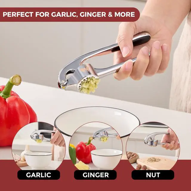 Alt view image 3 of 7 - Premium Zinc Alloy Garlic Mincer Efficient Garlic Crusher & Presser Heavy-Duty Rust-Proof Garlic Masher Kitchen Tool With Garlic Peeler & Brush Home & Kitchen Essential Gadgets