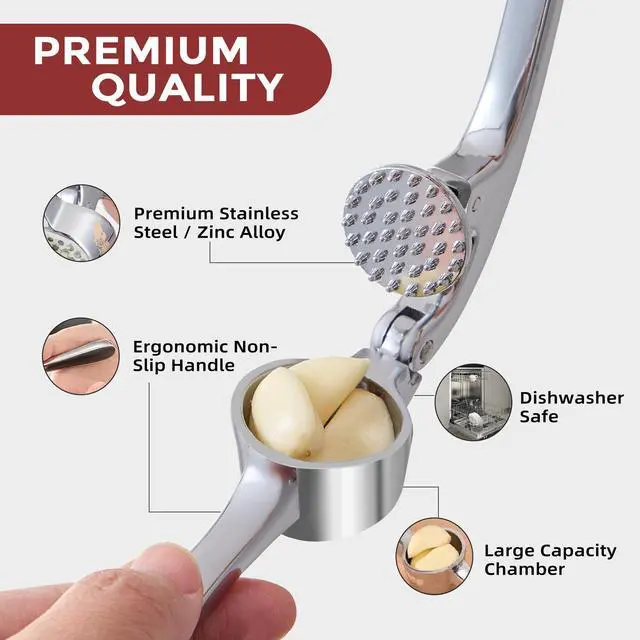 Alt view image 7 of 7 - Premium Zinc Alloy Garlic Mincer Efficient Garlic Crusher & Presser Heavy-Duty Rust-Proof Garlic Masher Kitchen Tool With Garlic Peeler & Brush Home & Kitchen Essential Gadgets