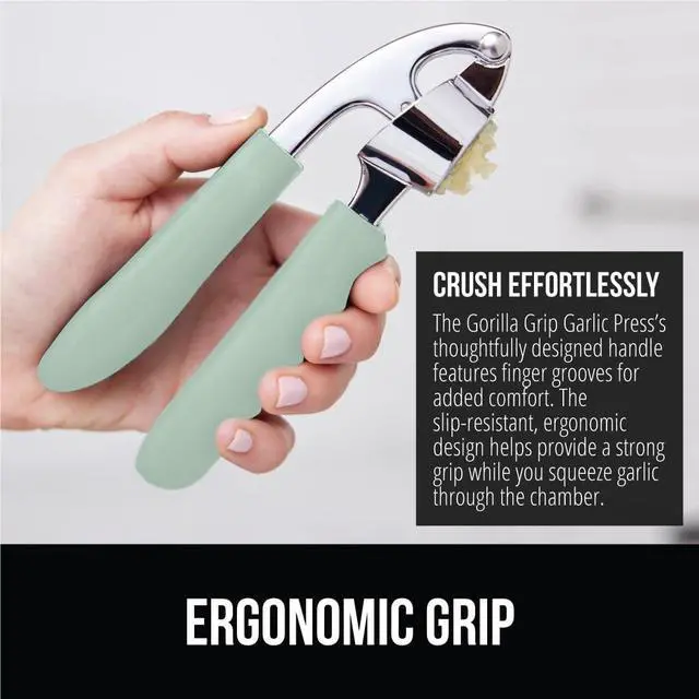 Alt view image 3 of 7 - Garlic Press and Peel Set, Heavy Duty Mincer Tool, Large Ergonomic Handle, Easily Mince and Crush Garlics, Ginger, Nuts, Seeds, Peeler Included, Peeling Cloves, Kitchen Gadgets, Mint