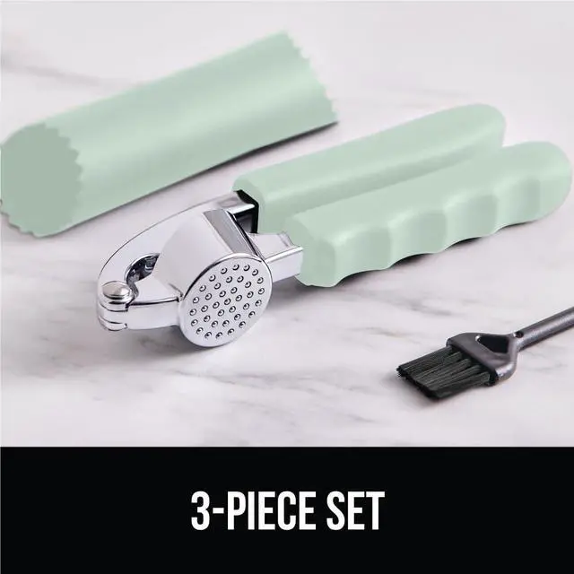 Alt view image 6 of 7 - Garlic Press and Peel Set, Heavy Duty Mincer Tool, Large Ergonomic Handle, Easily Mince and Crush Garlics, Ginger, Nuts, Seeds, Peeler Included, Peeling Cloves, Kitchen Gadgets, Mint
