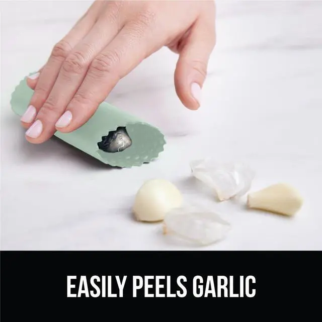 Alt view image 7 of 7 - Garlic Press and Peel Set, Heavy Duty Mincer Tool, Large Ergonomic Handle, Easily Mince and Crush Garlics, Ginger, Nuts, Seeds, Peeler Included, Peeling Cloves, Kitchen Gadgets, Mint