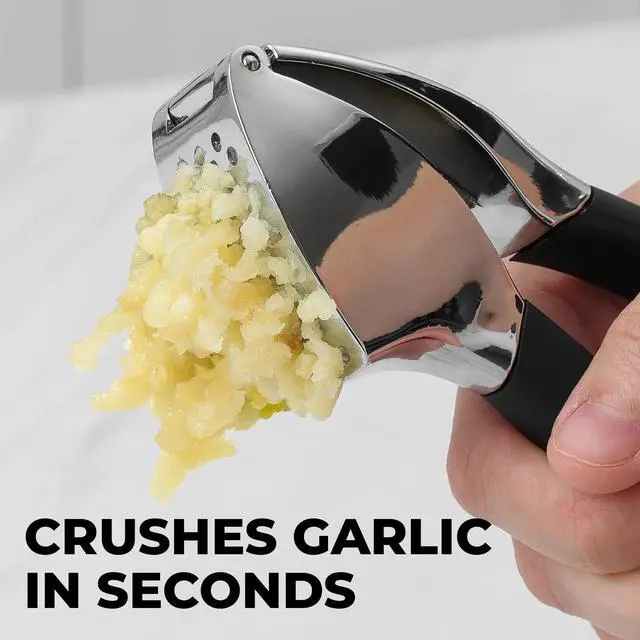 Alt view image 5 of 7 - Comfort Grip Garlic Press - Garlic Mincer Tool - Garlic Crusher - Garlic Press Mincer Rust Proof, with Soft Ergonomic Handle, Easy Clean Set with Peeler and Brush