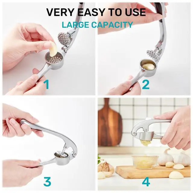 Alt view image 4 of 7 - Garlic Press, Premium Rust Proof Kitchen Garlic Mincer Crusher Squeezer with Ergonomic handle, Ginger Crusher with Good Grip, Easy to Clean, Dishwasher Safe