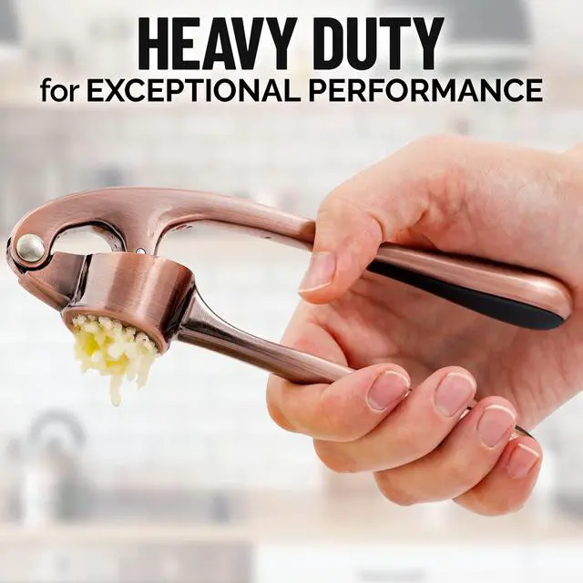 Alt view image 6 of 7 - Premium Garlic Press Set - Rust Proof Professional Garlic Mincer Tool - Easy-Squeeze, Easy-Clean with Soft, Ergonomic Handle - Silicone Garlic Peeler & Brush (Copper)