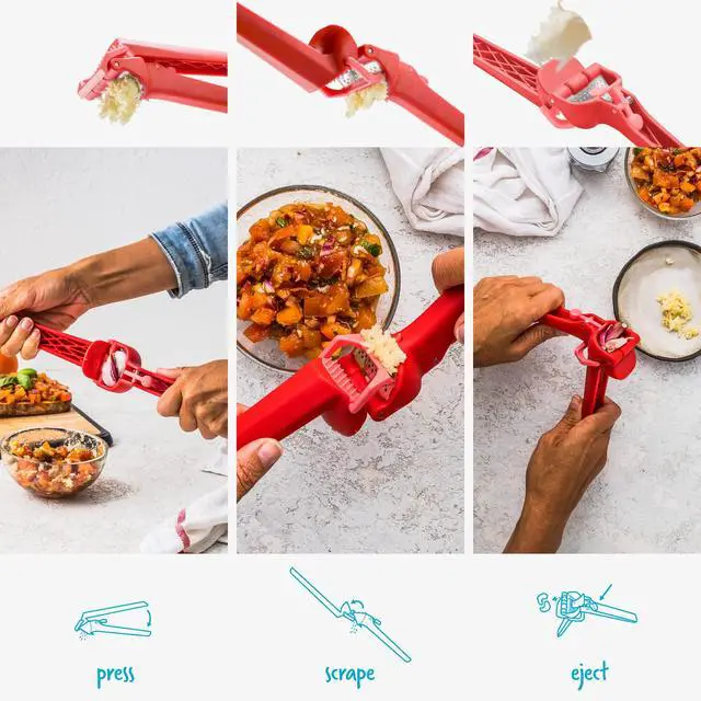 Alt view image 4 of 7 - Garject Lite 2-In-1 Garlic Peeler, Garlic Press & Mincer with Garlic Peel Ejector, Nylon - Red