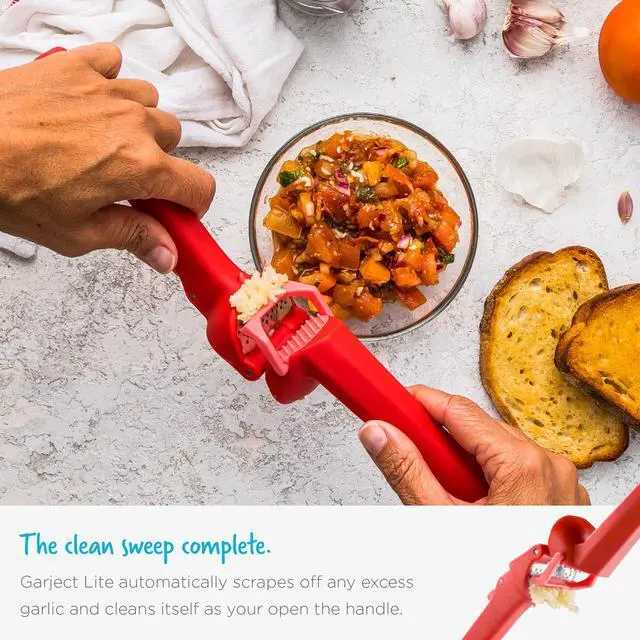 Alt view image 6 of 7 - Garject Lite 2-In-1 Garlic Peeler, Garlic Press & Mincer with Garlic Peel Ejector, Nylon - Red