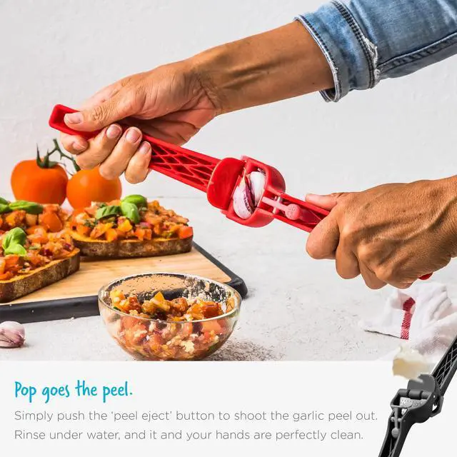 Alt view image 7 of 7 - Garject Lite 2-In-1 Garlic Peeler, Garlic Press & Mincer with Garlic Peel Ejector, Nylon - Red