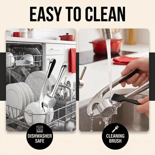 Alt view image 4 of 7 - Garlic Press Stainless Steel, 2 in 1 Garlic Mincer & Herb Scissors, Dishwasher Safe Garlic Crusher, Rust Proof Garlic Smasher and Mincer Tool with Peeler and Brush for Kitchen