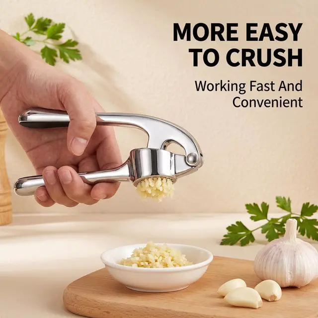 Alt view image 5 of 7 - Garlic Press Stainless Steel, 2 in 1 Garlic Mincer & Herb Scissors, Dishwasher Safe Garlic Crusher, Rust Proof Garlic Smasher and Mincer Tool with Peeler and Brush for Kitchen