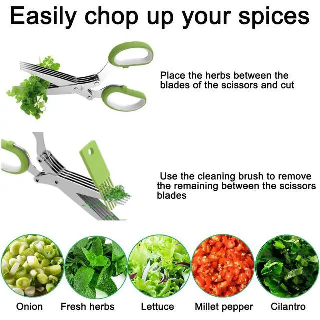 Alt view image 7 of 7 - Garlic Press Stainless Steel, 2 in 1 Garlic Mincer & Herb Scissors, Dishwasher Safe Garlic Crusher, Rust Proof Garlic Smasher and Mincer Tool with Peeler and Brush for Kitchen
