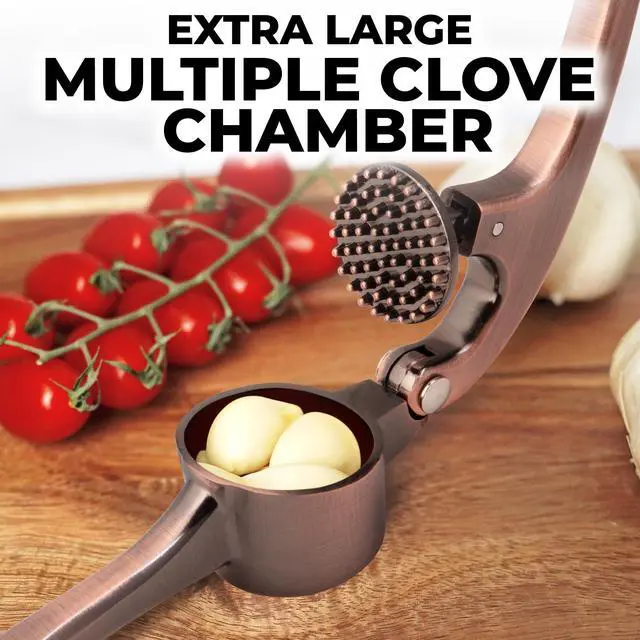 Alt view image 7 of 7 - Large Premium Garlic Press Set - Bigger Bowl for Bigger Garlic - Rust Proof Garlic Mincer Tool - Easy-Squeeze, Easy-Clean Silicone Garlic Peeler & Brush (Copper)