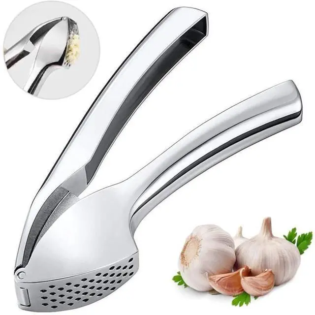 Alt view image 4 of 7 - Heavy Duty Garlic Press, Zinc Alloy Garlic Crusher & Mincer, Easy Squeeze Garlic Press Tool with Ergonomic Handle, Garlic Mincer with Peeler Tube & Cleaning Brush for Kitchen Cooking