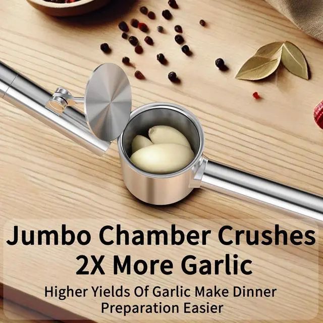 Alt view image 2 of 7 - 5-in-1 Stainless Steel Garlic Press Set with Jumbo Chamber & Mincer - Heavy Duty Rustproof Garlic Crusher with Ergonomic Handle, Dishwasher Safe, Easy Squeeze Design for Ginger, Nuts, Herbs