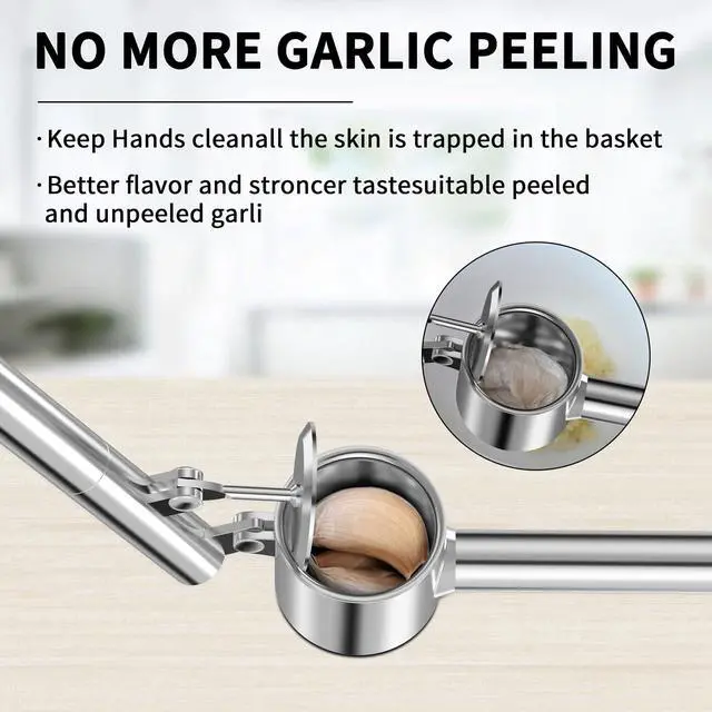 Alt view image 3 of 7 - 5-in-1 Stainless Steel Garlic Press Set with Jumbo Chamber & Mincer - Heavy Duty Rustproof Garlic Crusher with Ergonomic Handle, Dishwasher Safe, Easy Squeeze Design for Ginger, Nuts, Herbs