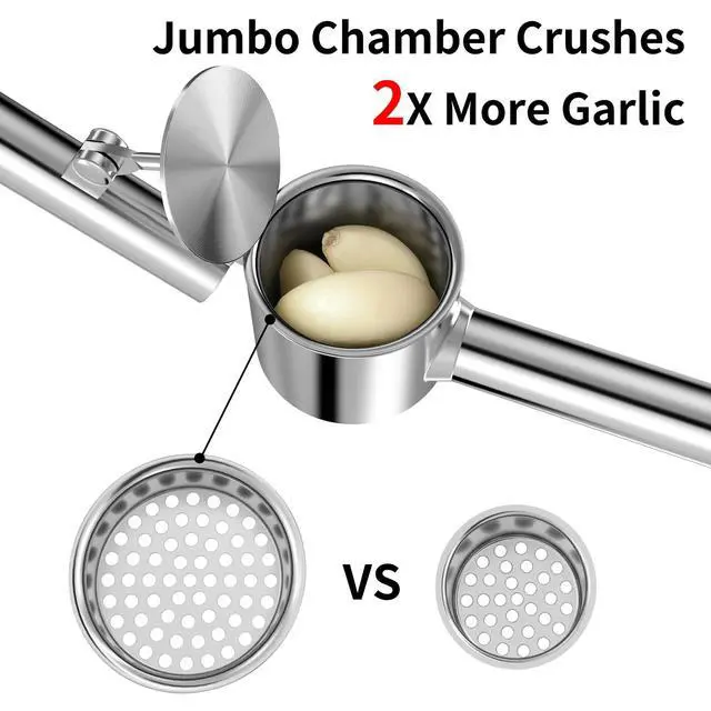 Alt view image 6 of 7 - 5-in-1 Stainless Steel Garlic Press Set with Jumbo Chamber & Mincer - Heavy Duty Rustproof Garlic Crusher with Ergonomic Handle, Dishwasher Safe, Easy Squeeze Design for Ginger, Nuts, Herbs