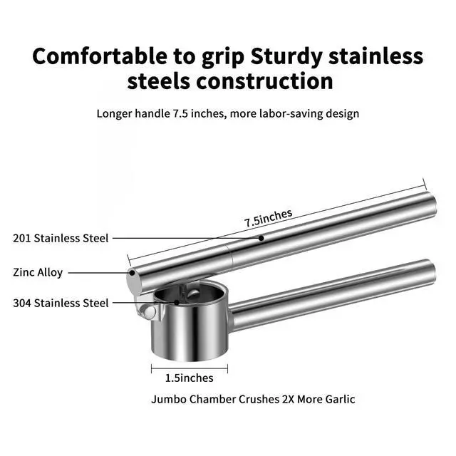 Alt view image 7 of 7 - 5-in-1 Stainless Steel Garlic Press Set with Jumbo Chamber & Mincer - Heavy Duty Rustproof Garlic Crusher with Ergonomic Handle, Dishwasher Safe, Easy Squeeze Design for Ginger, Nuts, Herbs