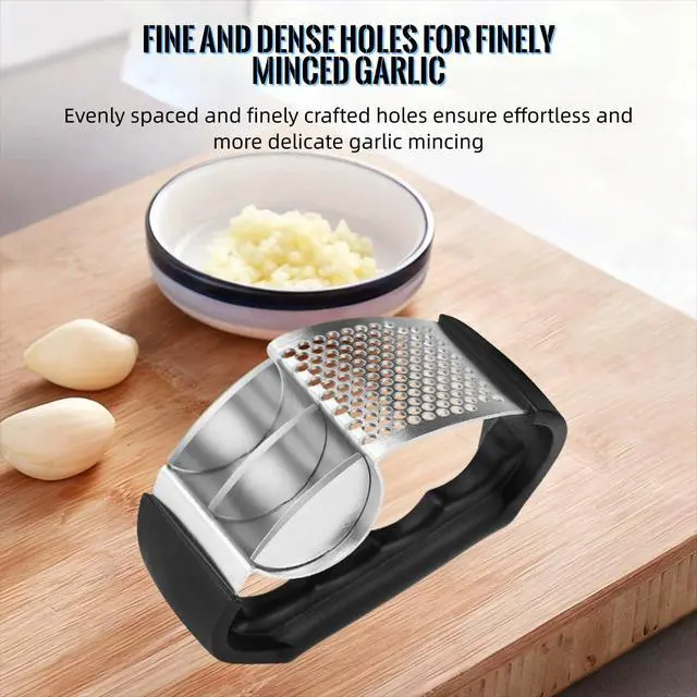 Alt view image 2 of 7 - 2-in-1 Garlic Press Rocker Stainless Steel with Slicer Blade, Garlic Roller,Garlic Rocker Press for Ginger & Chili, Ergonomic Non-Slip Handle, Dishwasher Safe Garlic Crusher