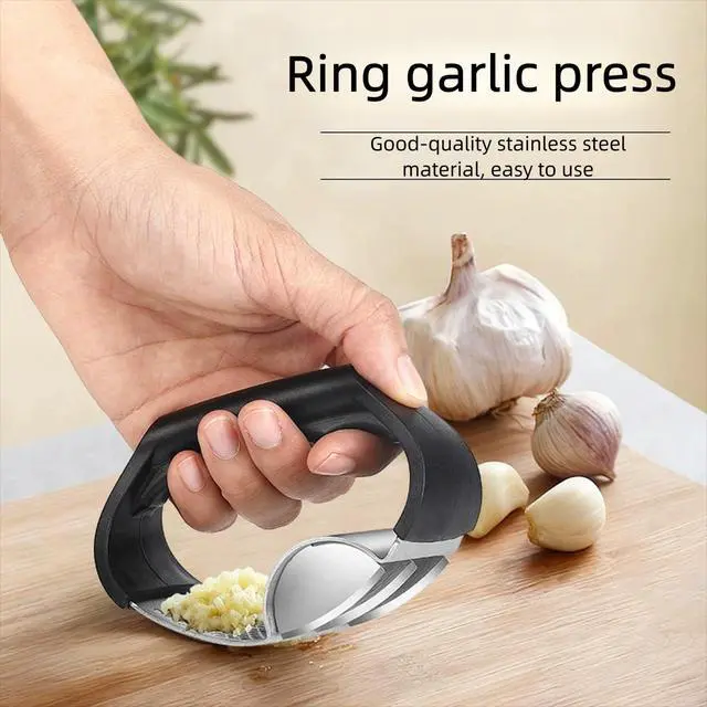 Alt view image 3 of 7 - 2-in-1 Garlic Press Rocker Stainless Steel with Slicer Blade, Garlic Roller,Garlic Rocker Press for Ginger & Chili, Ergonomic Non-Slip Handle, Dishwasher Safe Garlic Crusher