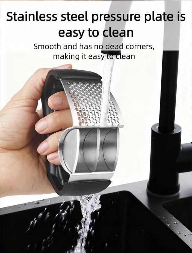 Alt view image 5 of 7 - 2-in-1 Garlic Press Rocker Stainless Steel with Slicer Blade, Garlic Roller,Garlic Rocker Press for Ginger & Chili, Ergonomic Non-Slip Handle, Dishwasher Safe Garlic Crusher