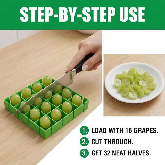 Alt view image 4 of 6 - Grapes Cherry Tomatoes Cutter Slicer,Grape Slicer,Grape Cutter For Toddlers 1-3,Grape Cutter Tool,16 Compartments Finger Safe Cherry Tomato Slicing Tool For Salad Kids Baby Toddlers' Snacks