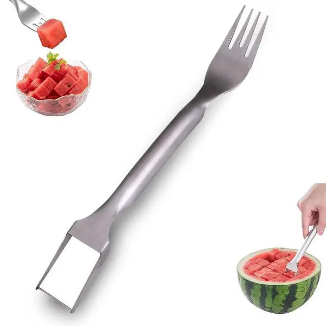 Main image of Watermelon Fork Slicer Cutter, Stainless Steel 2-in-1, Portable Watermelon Fork Watermelon Cutter Slicer Tool Fruit Forks Slicer for Home Party Camping Kitchen Gadget