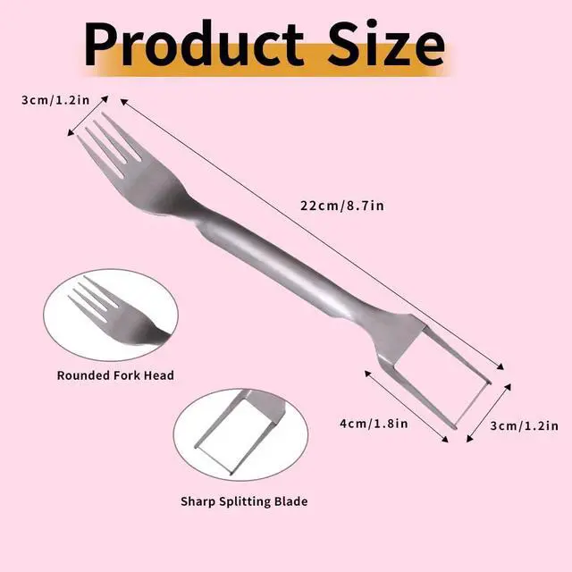 Alt view image 2 of 7 - Watermelon Fork Slicer Cutter, Stainless Steel 2-in-1, Portable Watermelon Fork Watermelon Cutter Slicer Tool Fruit Forks Slicer for Home Party Camping Kitchen Gadget