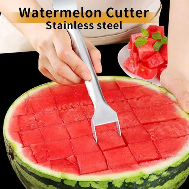 Alt view image 3 of 7 - Watermelon Fork Slicer Cutter, Stainless Steel 2-in-1, Portable Watermelon Fork Watermelon Cutter Slicer Tool Fruit Forks Slicer for Home Party Camping Kitchen Gadget