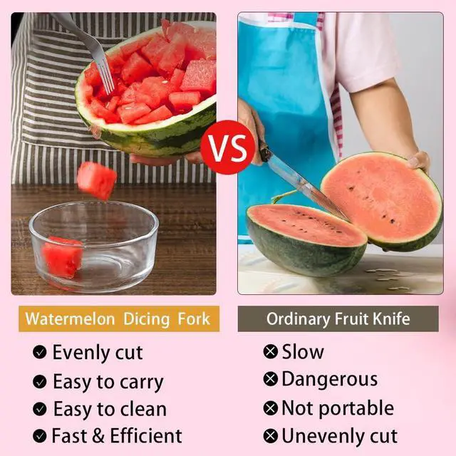 Alt view image 4 of 7 - Watermelon Fork Slicer Cutter, Stainless Steel 2-in-1, Portable Watermelon Fork Watermelon Cutter Slicer Tool Fruit Forks Slicer for Home Party Camping Kitchen Gadget