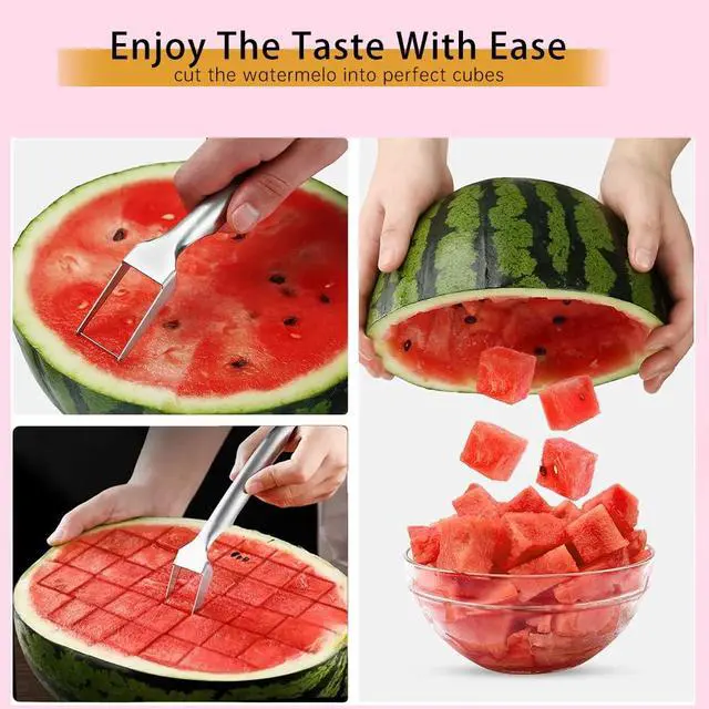 Alt view image 6 of 7 - Watermelon Fork Slicer Cutter, Stainless Steel 2-in-1, Portable Watermelon Fork Watermelon Cutter Slicer Tool Fruit Forks Slicer for Home Party Camping Kitchen Gadget