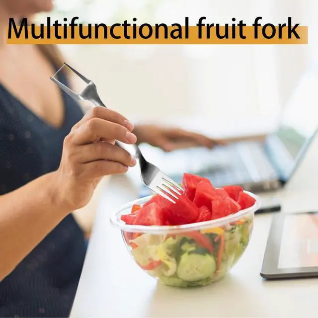 Alt view image 7 of 7 - Watermelon Fork Slicer Cutter, Stainless Steel 2-in-1, Portable Watermelon Fork Watermelon Cutter Slicer Tool Fruit Forks Slicer for Home Party Camping Kitchen Gadget