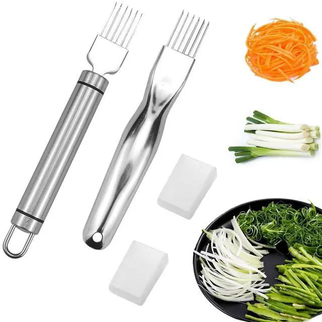 Main image of Stainless Steel Green Onion Slicer 2 PCS, Multi-Blade Kitchen Herb Cutter, Professional Scallion Shredding Tool Shred Silk The Knife, Upgrade Stainless Steel Chopped Green Onion Knife Vegetable