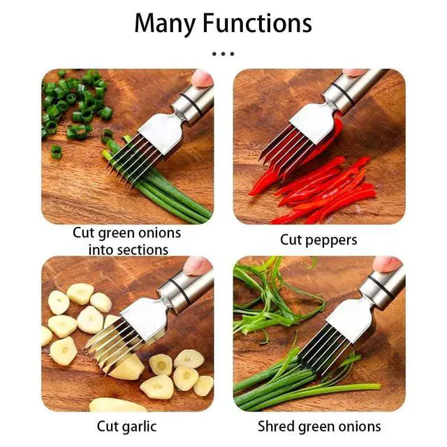 Alt view image 7 of 7 - Stainless Steel Green Onion Slicer 2 PCS, Multi-Blade Kitchen Herb Cutter, Professional Scallion Shredding Tool Shred Silk The Knife, Upgrade Stainless Steel Chopped Green Onion Knife Vegetable