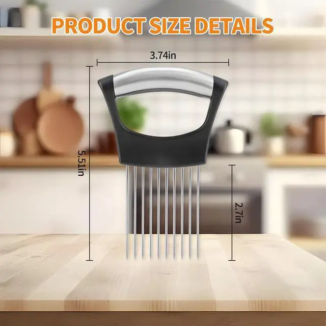 Alt view image 2 of 6 - 2PCS Onion Holder for Slicing, Upgraded Stainless Steel Onion Slicer Holder with Ergonomic Handle, Tomato Cutter, Vegetable Slicing Tool, Meat Tenderizer, Kitchen Food Cutting Gadget