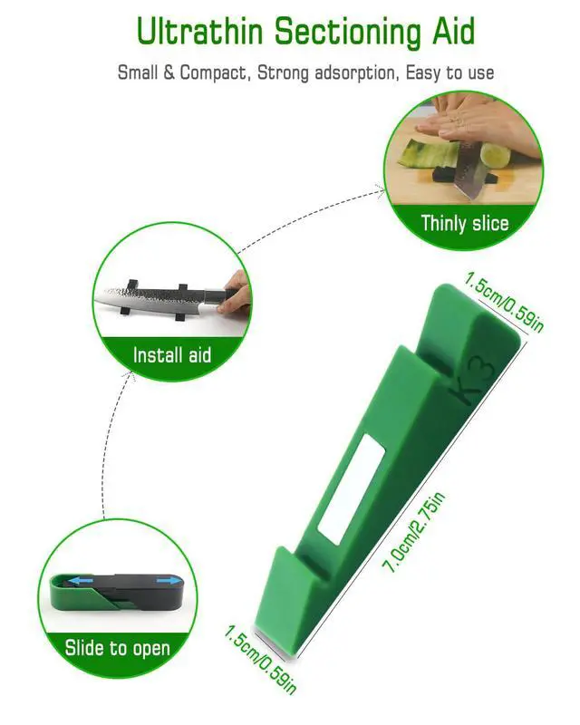 Alt view image 2 of 5 - Ultrathin Sectioning Aid, Vegetable Sheet Cutter Slicer, Creative Kitchen Cutting Aid Gadgets Tool, Food Slicer Assistant Tool for Slicing Cucumber Carrot (3mm Green)