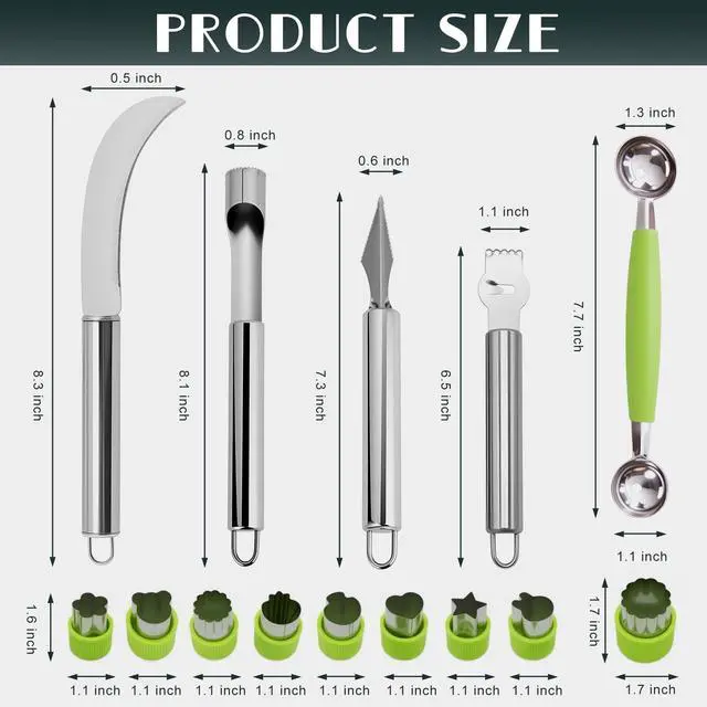 Alt view image 2 of 6 - 14Pcs Stainless Steel Fruits Vegetable Carving Tools Set