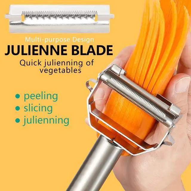 Alt view image 2 of 6 - Stainless Steel Peeler Julienne Cutter Slicer for Carrot Potato Melon Vegetable and Fruit with Cleaning Brush