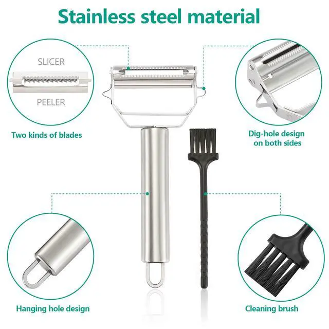 Alt view image 5 of 6 - Stainless Steel Peeler Julienne Cutter Slicer for Carrot Potato Melon Vegetable and Fruit with Cleaning Brush