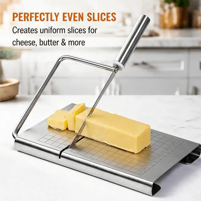 Alt view image 2 of 7 - Cheese Slicer,Stainless Steel Cheese Slicer & Wire Cutter Adjustable Thickness Board for Block Cheese, Butter, and Food Cutting, Heavy Duty