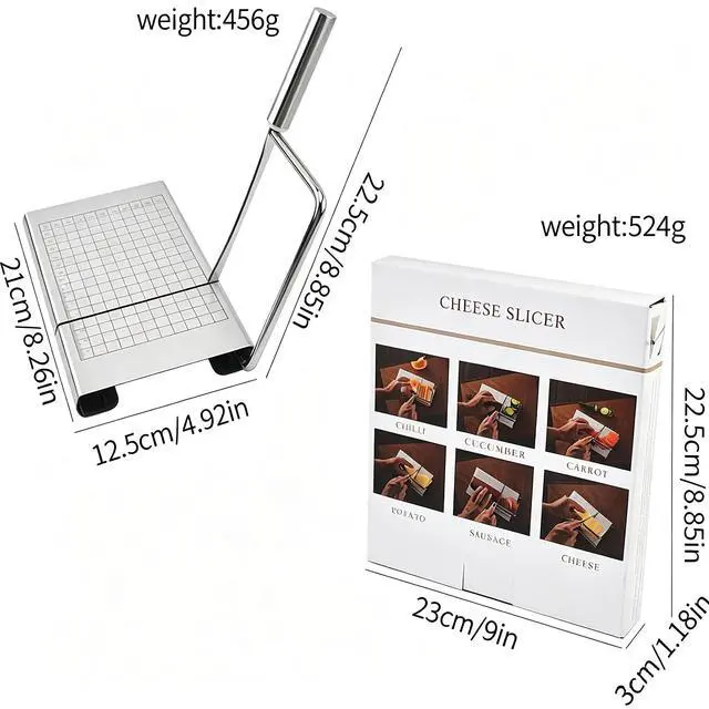 Alt view image 7 of 7 - Cheese Slicer,Stainless Steel Cheese Slicer & Wire Cutter Adjustable Thickness Board for Block Cheese, Butter, and Food Cutting, Heavy Duty
