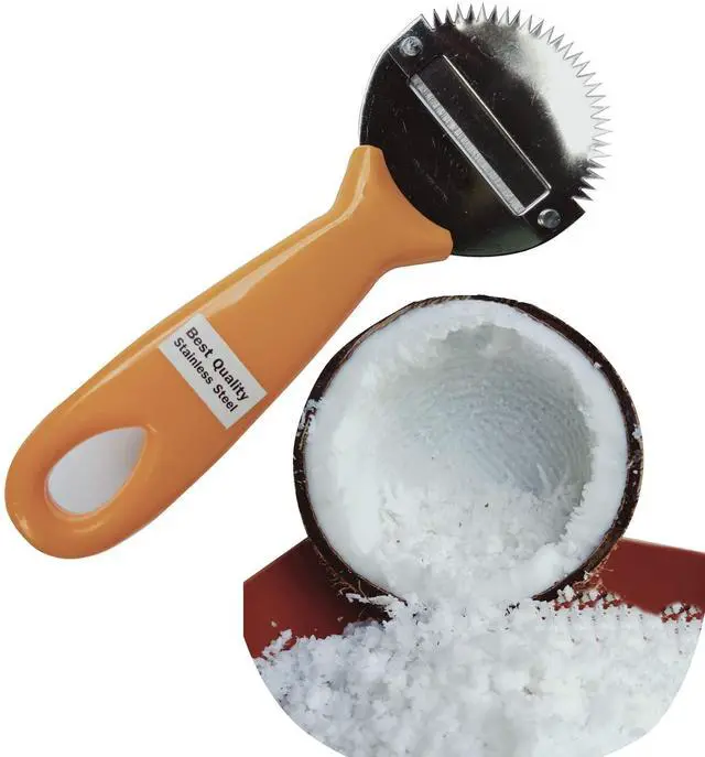 Main image of Coconut Hand Grater Blade Slicer Shredded Scraper Coconut Meat Removal Knife Fish Skin Scale Scraper Remover Tool Vintage Yellow