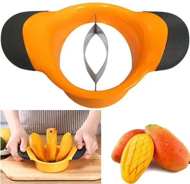Main image of 3-in-1 Mango Slicer/Peeler/Cutter/Splitter/Pitter with Stainless Steel Blade Pit Remover Tool Non Slip Handles Extra Large Mango Cutter Divider (Orange)