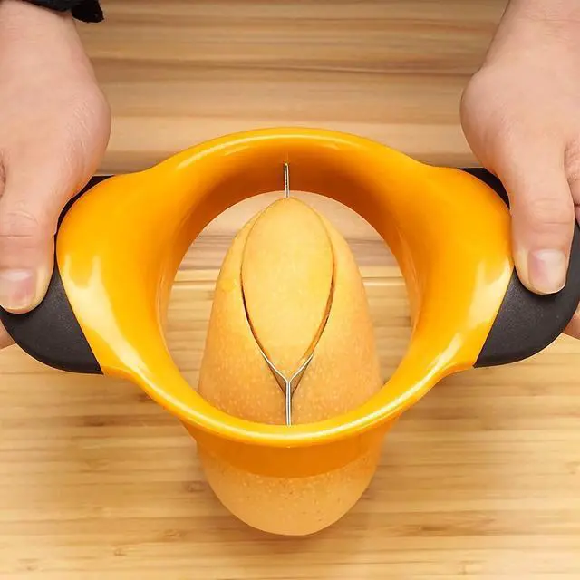 Alt view image 2 of 7 - 3-in-1 Mango Slicer/Peeler/Cutter/Splitter/Pitter with Stainless Steel Blade Pit Remover Tool Non Slip Handles Extra Large Mango Cutter Divider (Orange)