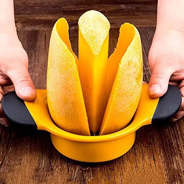 Alt view image 3 of 7 - 3-in-1 Mango Slicer/Peeler/Cutter/Splitter/Pitter with Stainless Steel Blade Pit Remover Tool Non Slip Handles Extra Large Mango Cutter Divider (Orange)
