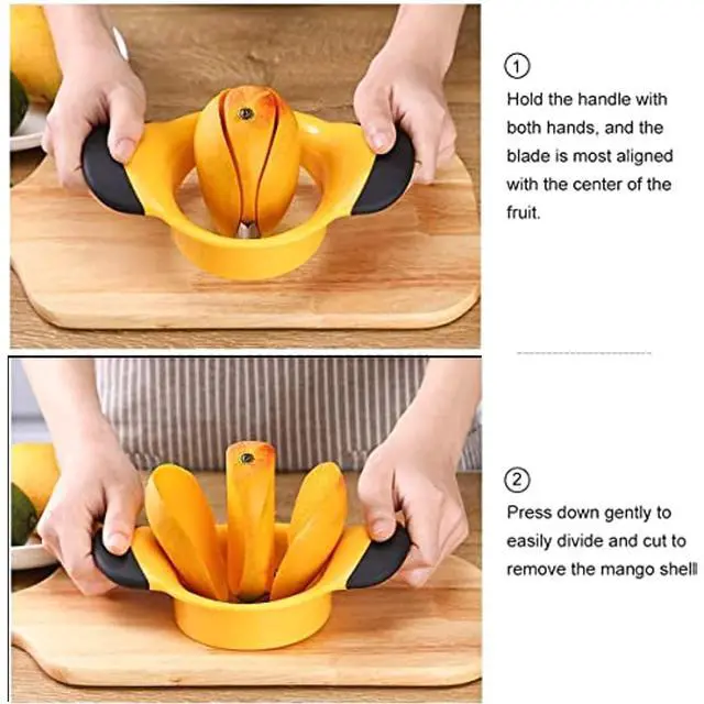 Alt view image 4 of 7 - 3-in-1 Mango Slicer/Peeler/Cutter/Splitter/Pitter with Stainless Steel Blade Pit Remover Tool Non Slip Handles Extra Large Mango Cutter Divider (Orange)