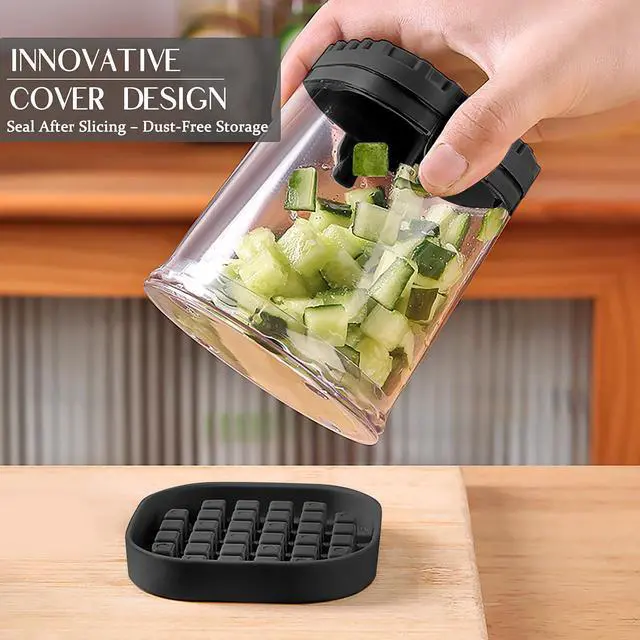 Alt view image 4 of 6 - 2-in-1 Detachable Fruit Slicer & Dicer, Stainless Steel Strawberry Slicer with Lid, Fruit Cutter with Push Plate for Banana Egg, Creative Cup Slicer, Must Have Vegetable Cutter Kitchen Gadget